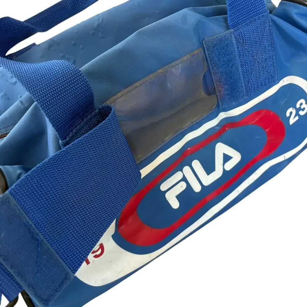 Vintage 90s Fila Duffle Gym Bag Blue Logo Sports Travel Y2K Retro Shoulder Bag